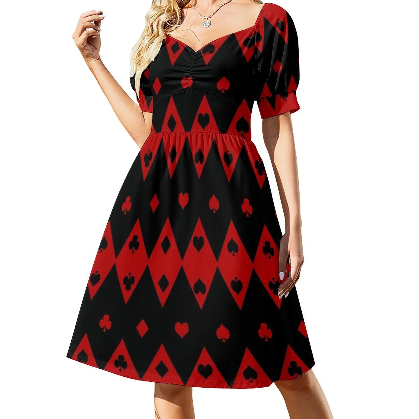 

Black and Red Playing Card Shapes Sleeveless Dress elegant chic women dresses promotion prom dresses 2023