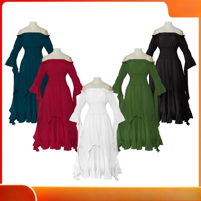 

2025 Laced Corset Renaissance Gown | Bound Empire Waist Dress with Dramatic Sleeves for Anime-Themed Stage Cosplay