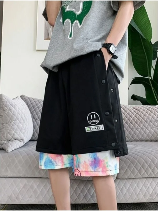 

Шорты-бриджи унисекс больших размеров в американском уличном стиле с пуговицами, летние, спортивные, для баскетбола, имитация двухслойности, повседневные, дышащие.