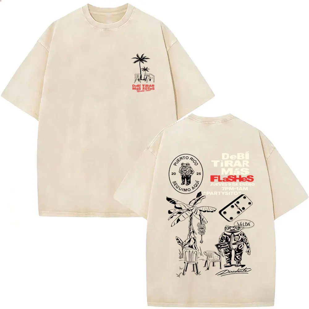 

Washed Vintage Rapper Bad Bunny T-shirt Debi Tirar Mas Fotos DTMF 2026 T Shirts Men Fashion Hip Hop Street Oversized T-shirts