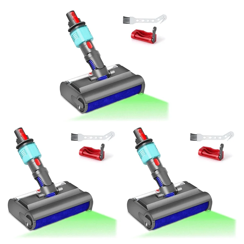 الترويج! فرشاة غسيل 3X لدايسون V7 V8 V10 V11 V15 رأس ممسحة كهربائية رطبة وجافة مع الضوء الأخضر ينظف وتجفف فلو الصلب