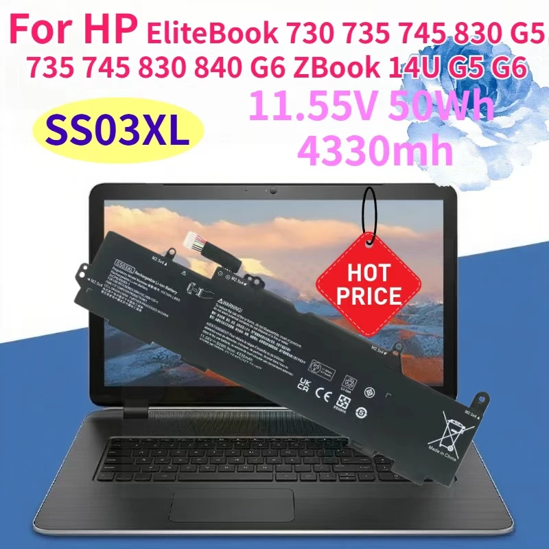 New 4330mh SS03XL Laptop Battery for HP EliteBook 730 735 745 830 836 846 G5 735 745 830 840 G6 ZBook 14U G5 G6 11.55V 50Wh