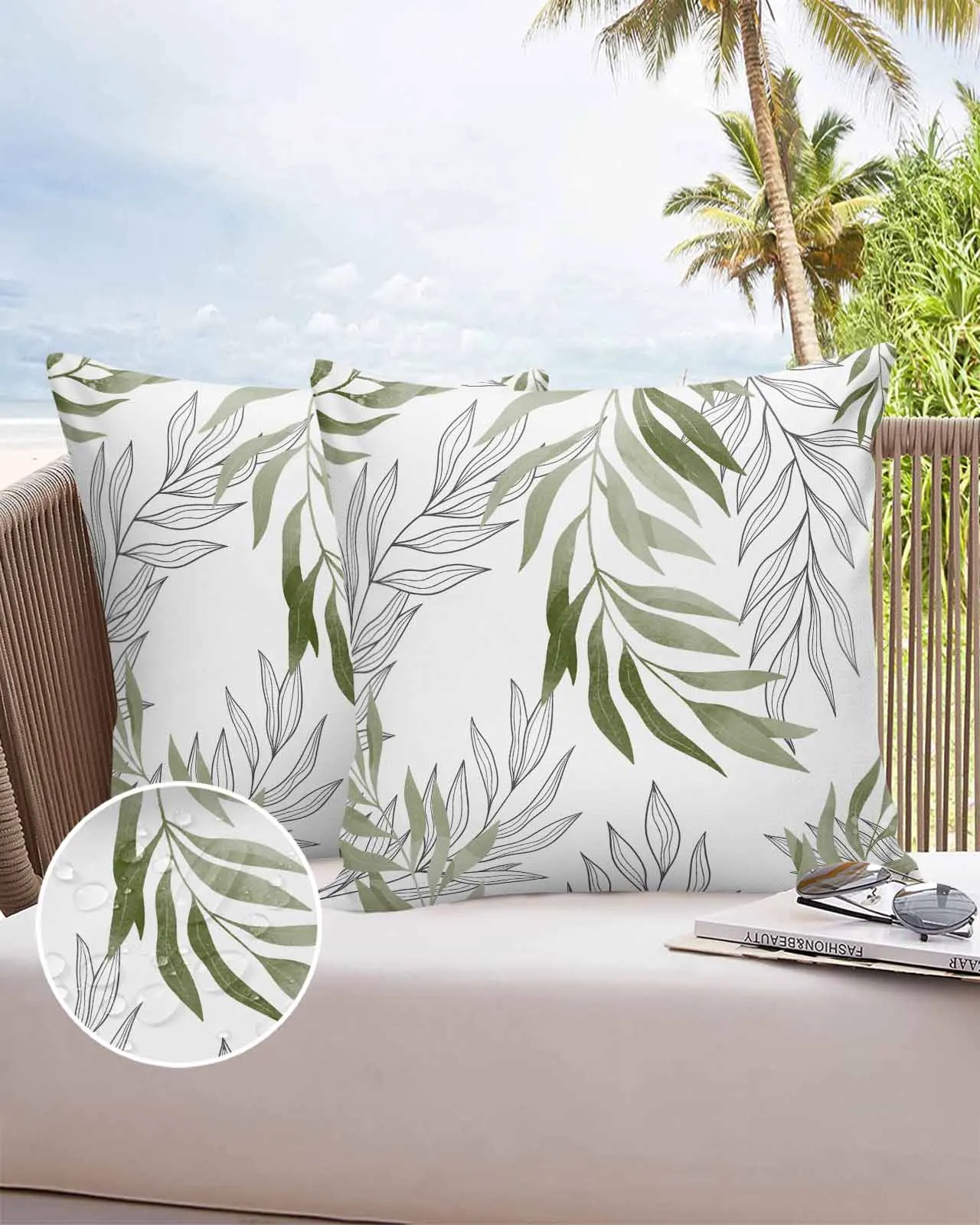 2/4PCS Willow Leaf Line Sage Green Waterproof Cushion Cover For Home Decoration 40/45/50/60/66cm Pillowcase