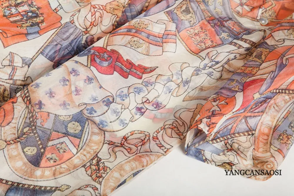 Ropa nueva de primavera/verano para mujer, 100% de Organza de seda de morera Natural, cuello redondo, manga tres cuartos, vestido estampado de dibujos animados