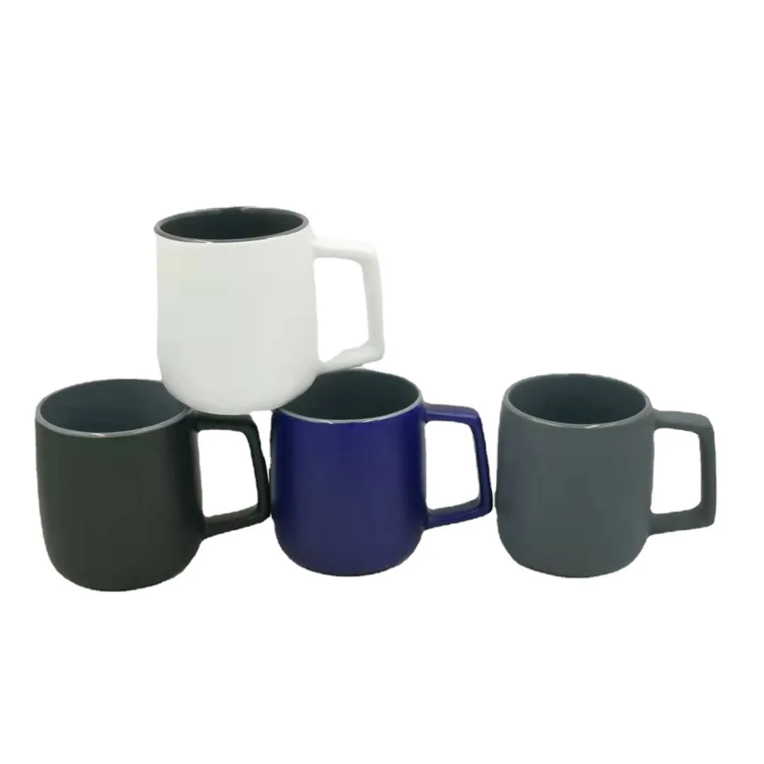 Matte Inner And Outer Dual Color Square Handle Ceramic Cup Multi Large Capacity Mug Water