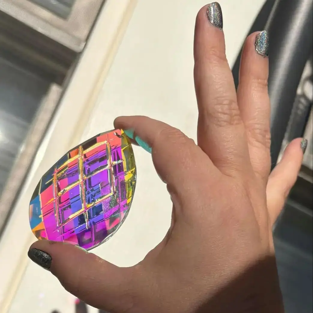 

3D Grid Drop Crystal Suncatcher Glass Prism Garden Window Hanging Decor Rainbow Maker Pendant Chandelier Lamp Parts Replacement