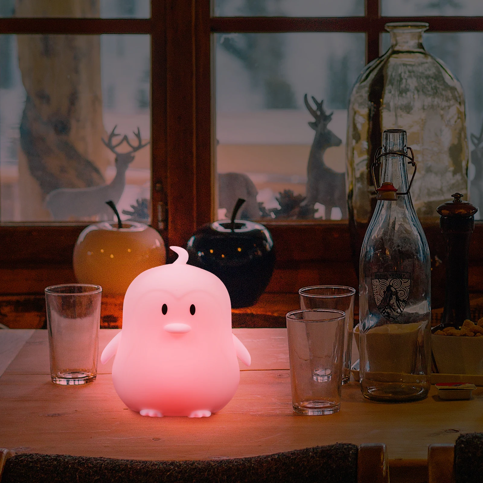 1 set 1 Set Lovely Penguin Shape Patting Color Changing Night Lamp Decor Desktop Room Adorn Silicone Bedside Light Cute Party