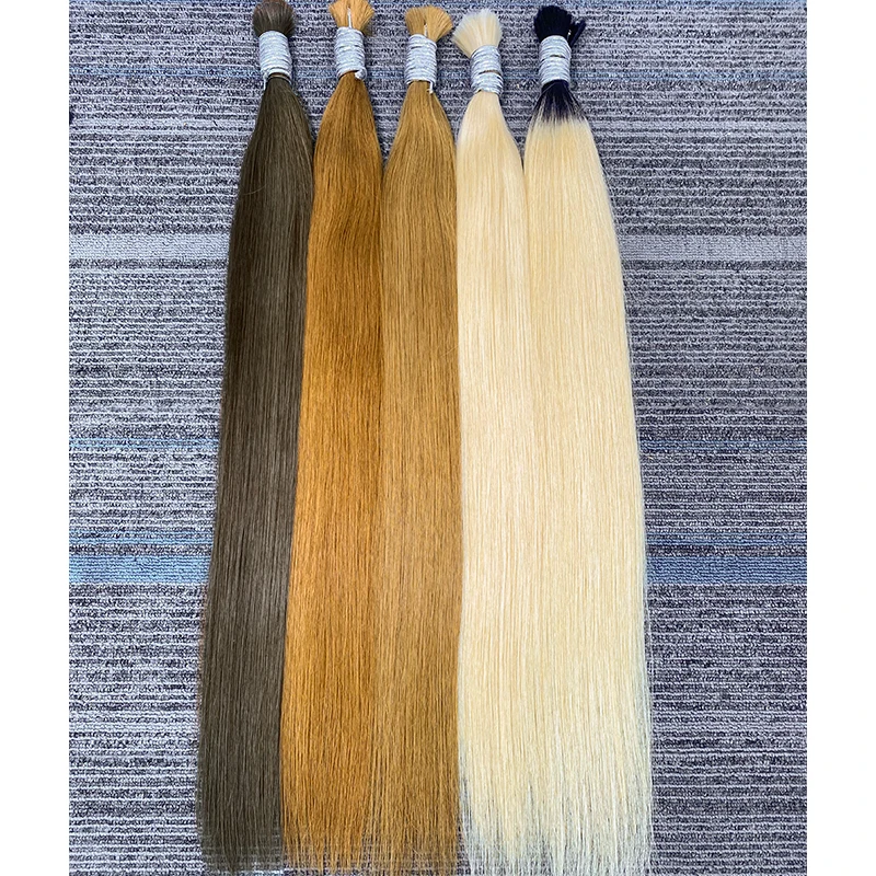 人毛三つ編みナチュラルバージンストレートヘア未処理なし横糸 100% 本物の人毛バルクベトナムレミーヘアエクステンション