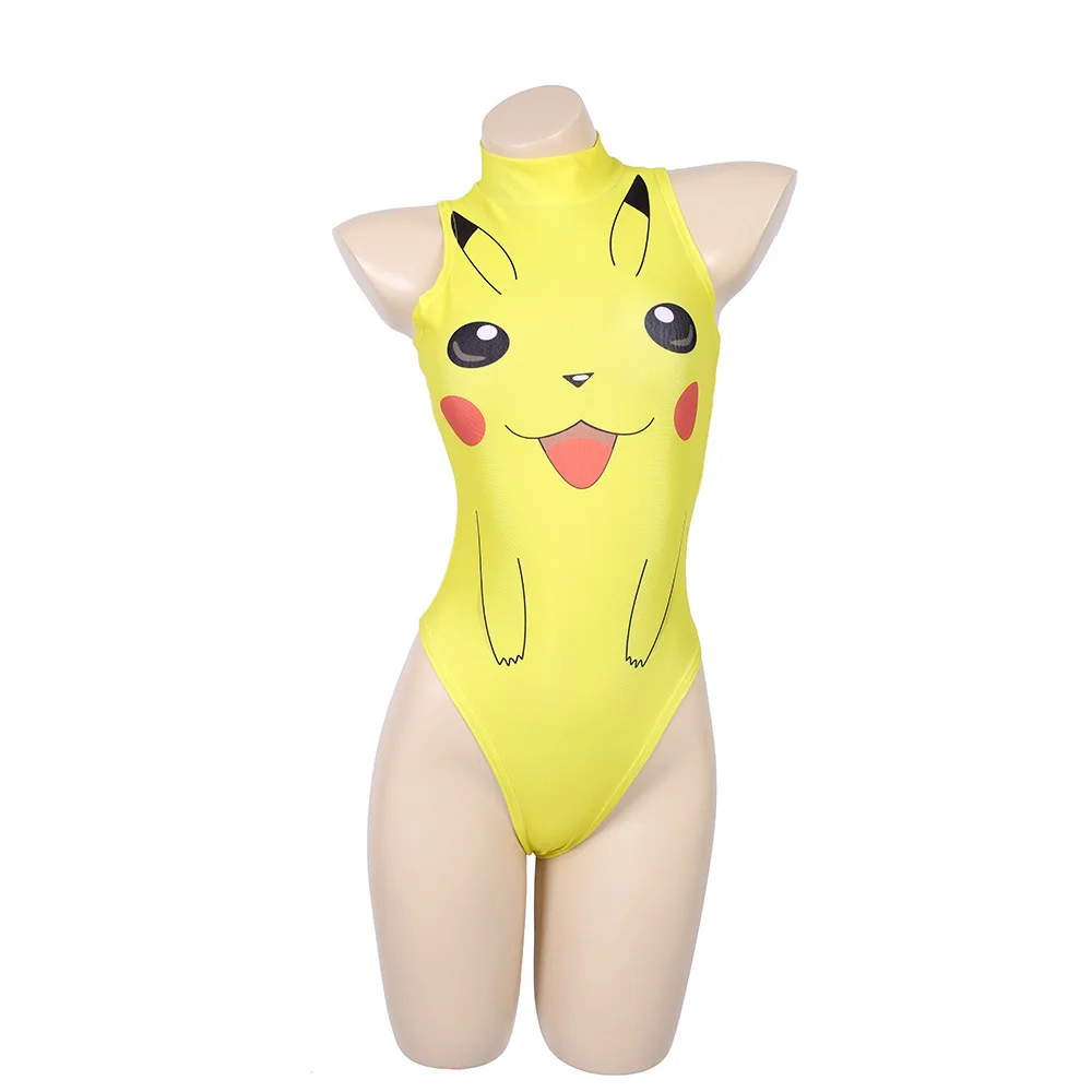 Anime Cosplay Pikachu Swimsuit One Piece Bikinis Beach Bathing Suits Beachwear Sexy Bodysuit Sleeveless Underwear for Women