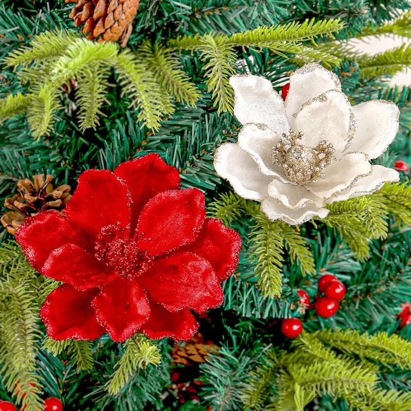 

3-Tier Artificial Christmas Flowers , Berry Poinsettia Pine Picks for Xmas Tree Wreath Mantle Table Decor, Bendable Stems