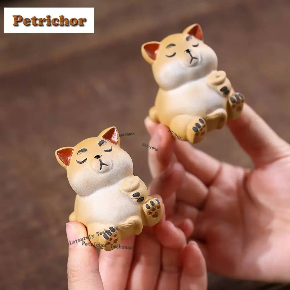Yixing Purple Clay Dog Tea Pet Handmade Tea Sculpture Tea Figurine Play Toys Tea Statue Ornaments Can Be Raised Accessories