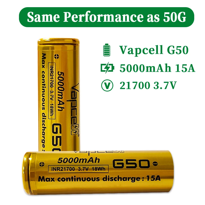 Original Vapcell G50 INR 21700 Battery 5000mah 15A 3.7V High Power 21700 Rechargeable Lithium Batteries for Power Tools Toys