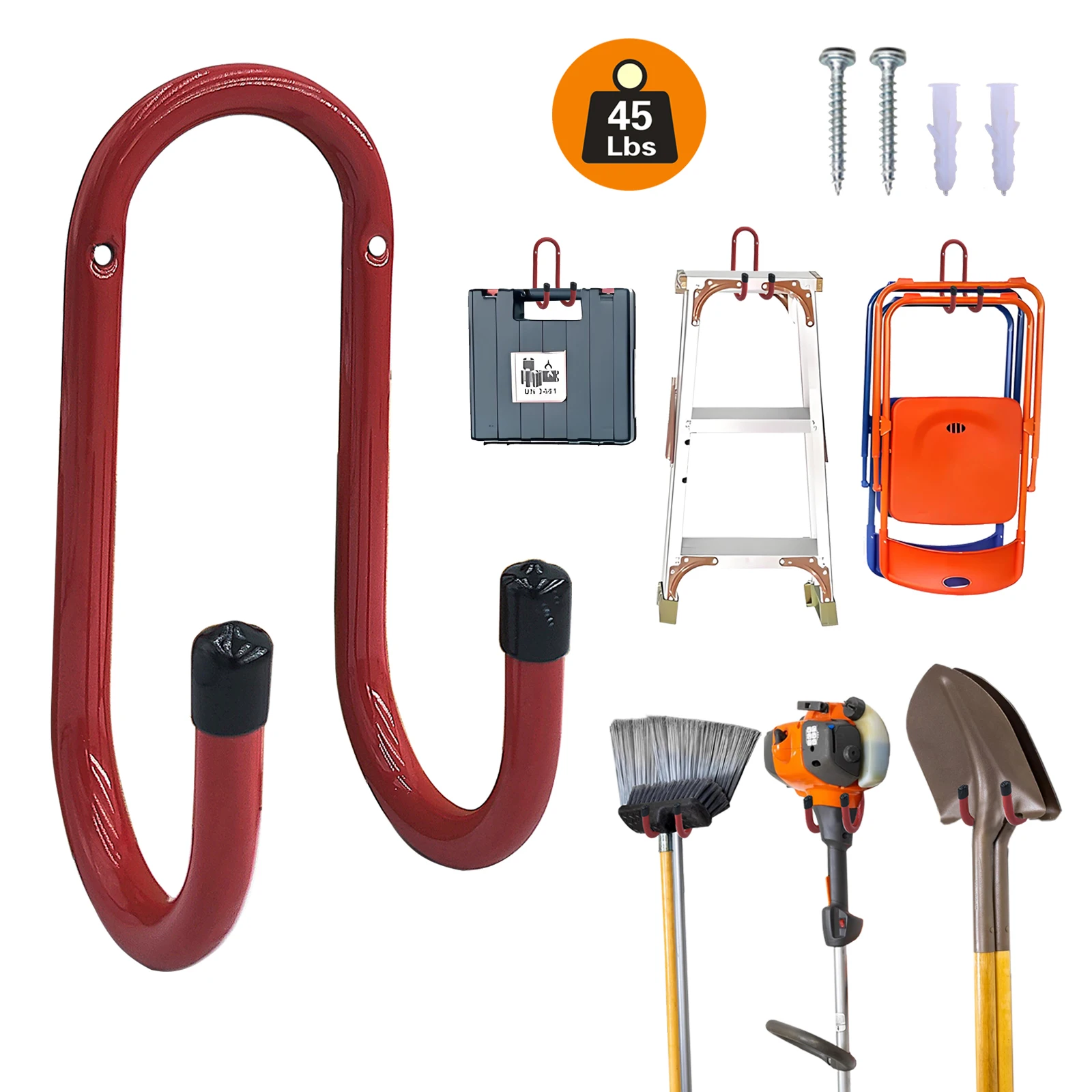 1/2 Pack Heavy Duty 45LBS Garage Hooks Wall Mount Bike Hanger for Ladder Garden Tools Red Coated
