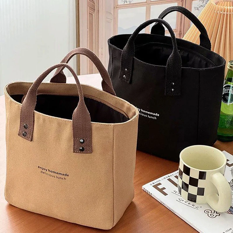 Solid Color Women Tote Bags Portable Reusable Canvas Shopping Bag Large Capacity Lunch Bags