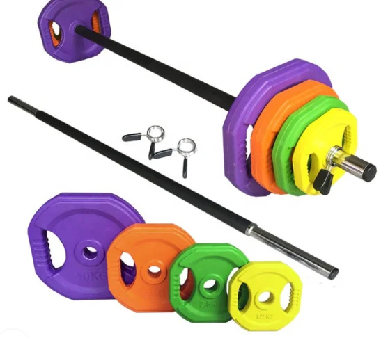 

Gym Fitness Barbell Set Weight Lifting Coloured Rubber Barbell Set 20-40kg
