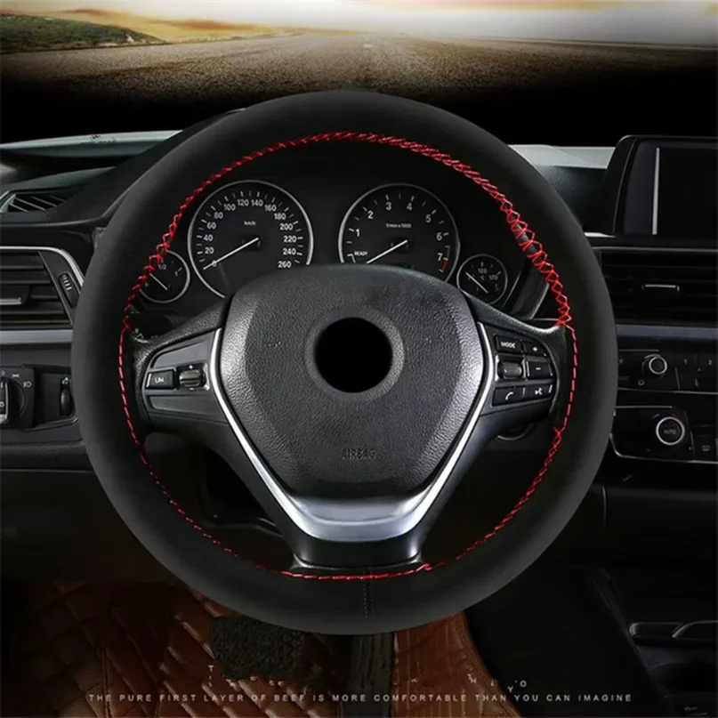 Funda de Volante de Cuero Premium con Trenzado, Universal, 38cm, Antideslizante, Cosida a Mano