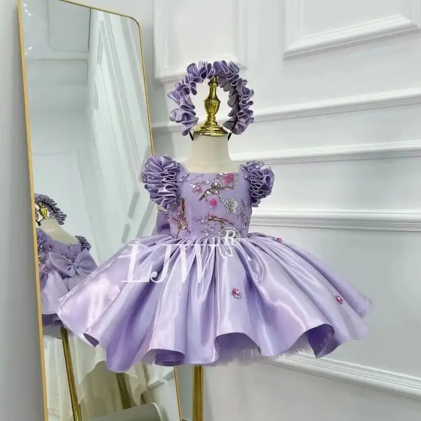

1-12Y girl short sleeve elegant flower girl dress first communion birthday wedding children's girl beauty pageant princess gown