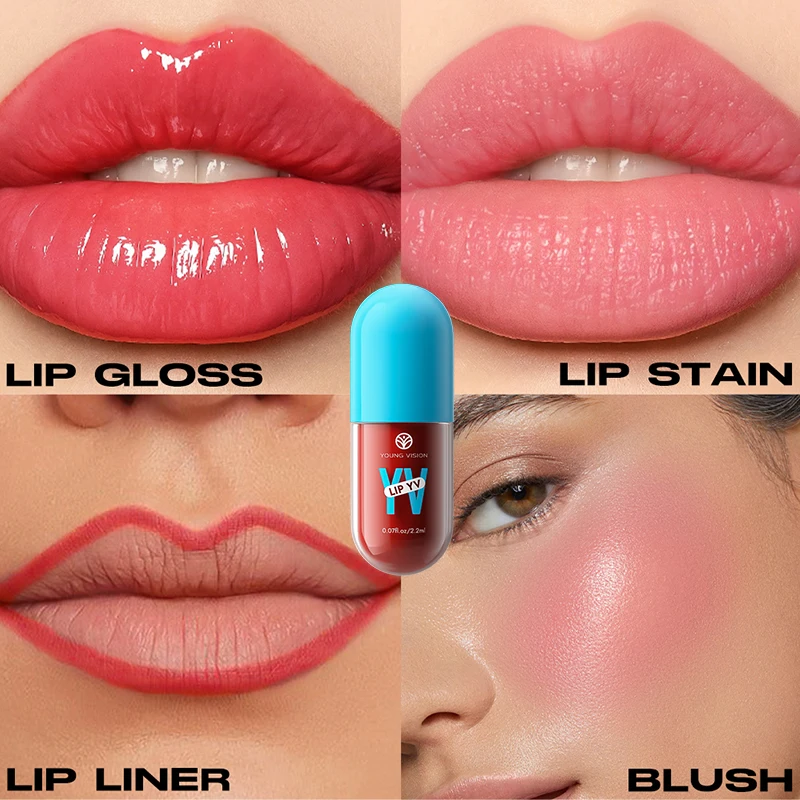 Kit de labios 4 en 1, delineador y rubor de brillo de labios, juego de lápiz labial líquido multiusos de 3 colores, resistente al agua de larga duración, juego de regalo de maquillaje