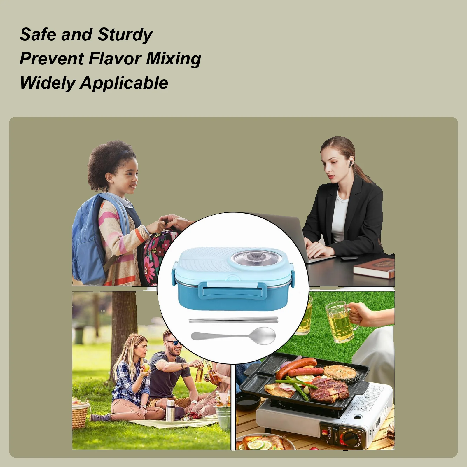 

Lunch Box Stainless Steel 3-Compartment Food Container Camping Meal Container For School Office Kids College Students Truck