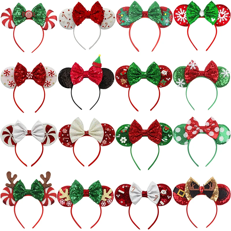 

Disney Merry Christmas Hair Accessories for Women Spiral Candy Cane Headbands Kids Xmas Snowflake Mickey Ears Hairband Girl Gift