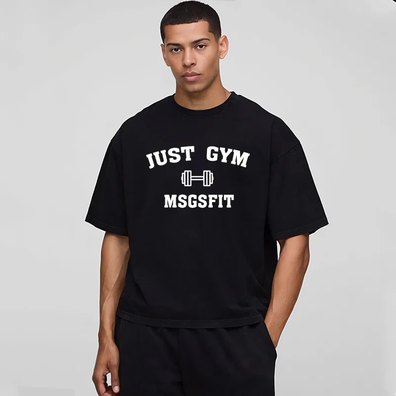 240GSM Heavyweight 100% Cotton T-Shirt Muscle Men's Boxy Fit Short Sleeve Tee Summer Streetwear Customized Print Basic Top - Image 4