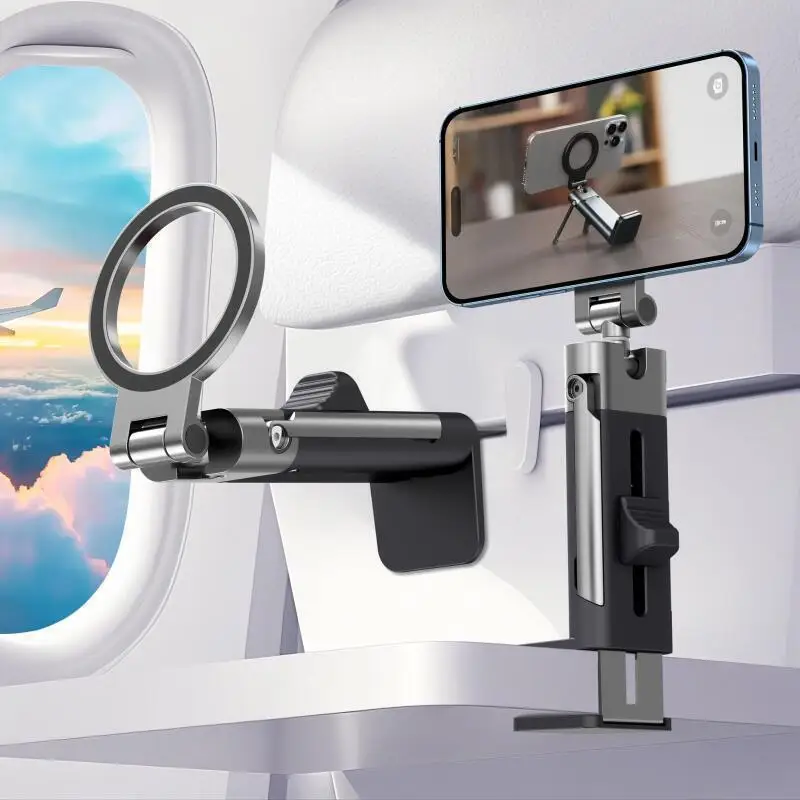 Soporte de teléfono con trípode plegable para Magsafe, soporte magnético ligero portátil para teléfono de avión, soporte giratorio para teléfono de viaje 360