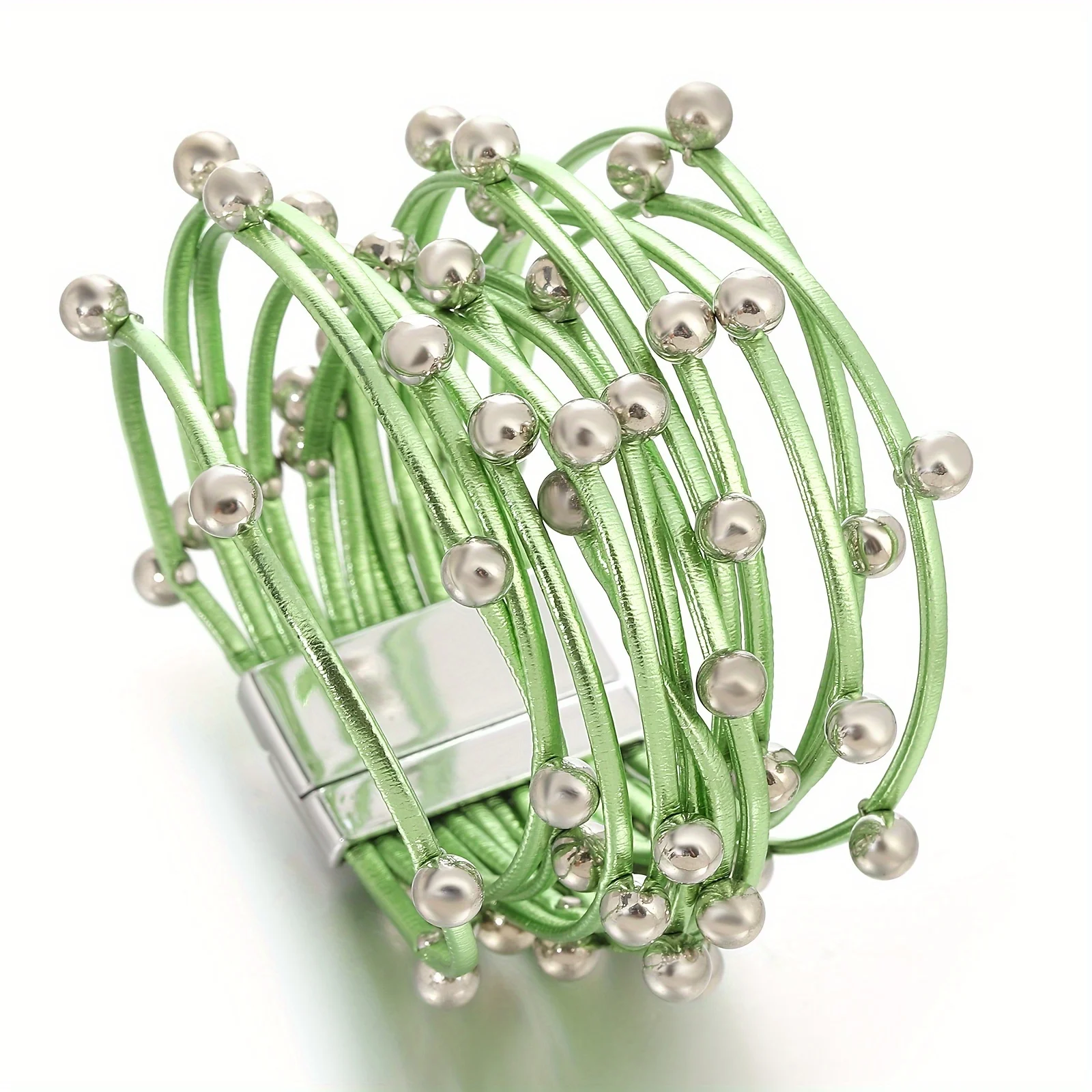 ALLYES Boho Chunky Leather Bracelet for Women Punk Fashion CCB Beads Wrap Multilayer Slim Strips Wide Bracelets Party Jewelry