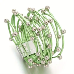 ALLYES Boho Chunky Leather Bracelet for Women Punk Fashion CCB Beads Wrap Multilayer Slim Strips Wide Bracelets Party Jewelry