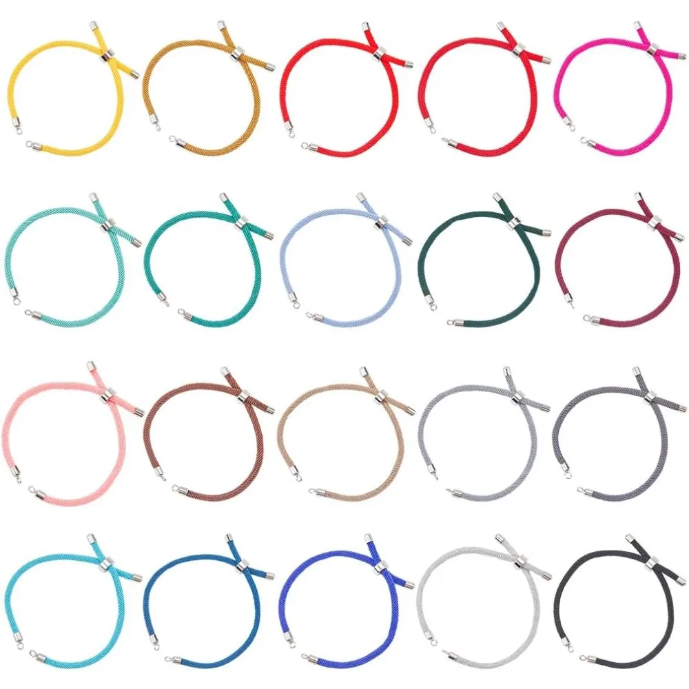 

20Pcs 20 Colors Adjustable Nylon Bracelet Cord Bracelets Bulk Colorful Metal Brass Ends Alloy Tree of Life Thread Rope