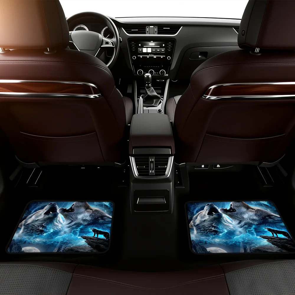 4pcs Car Floor Mats Suitable For SUVs Or Pickup Trucks, Presenting Moonlit Wolves Design Along With Thoughtful Present Opportuni