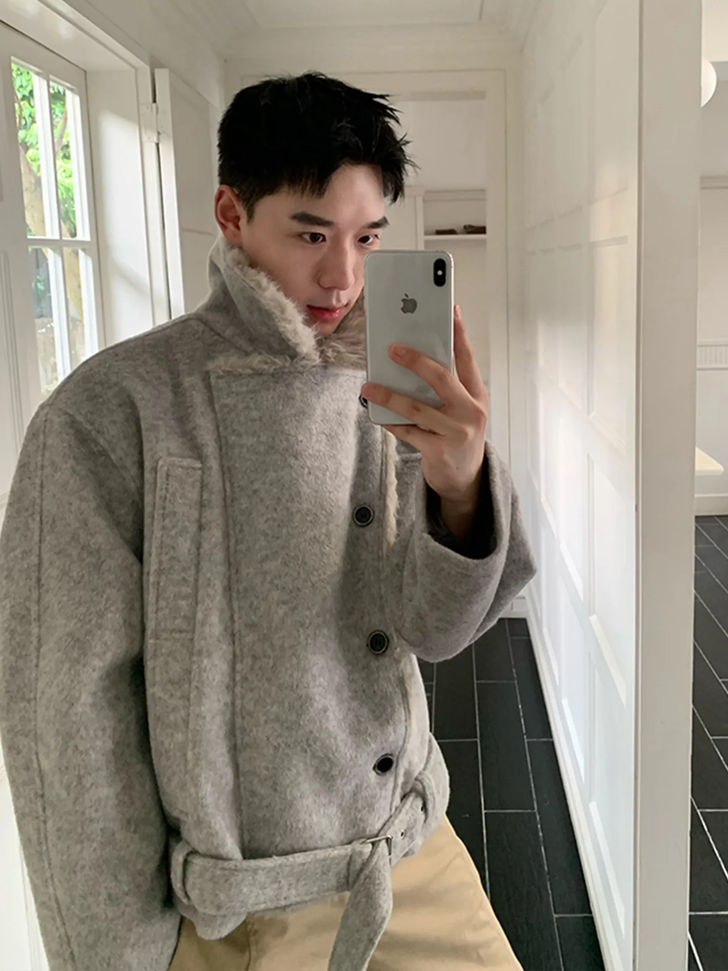 

Fur Collar Hooded Jacket Mens Linen Loose Camping Trail Italian Built-In Breathable Comfort Fashion Goods Higher Workwear Therma