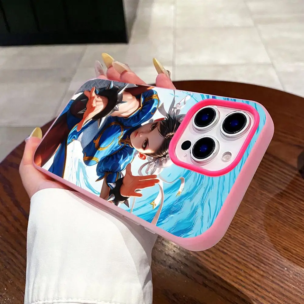 

Street Fighter Chunli Phone Case for iPhone 17 16 15 14 13 12 11 Air Pro Max Plus Jelly Double layer Rose Red Cover