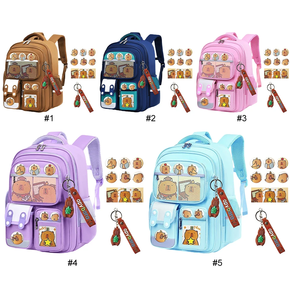 Capybara Cute Backpack Adjustable Strap Kawaii Schoolbag Multi Pocket Oxford Cloth Rucksack Travel Vacation Backpack