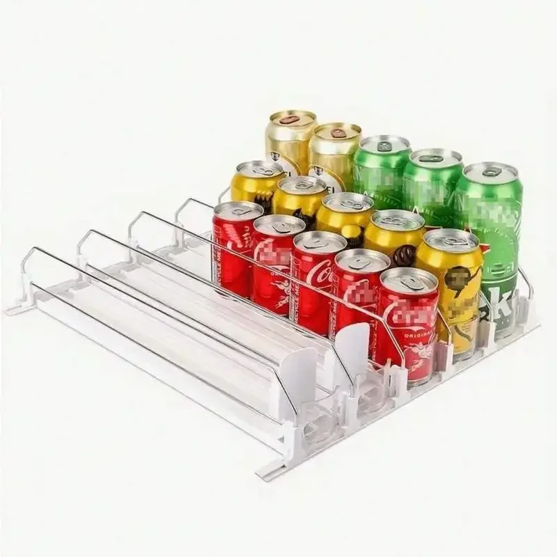 2 Pieces Beverage Can Dispenser, Refrigerator Organizer Bottles & Cans with Upgraded Double Shelves and Positioning Clip