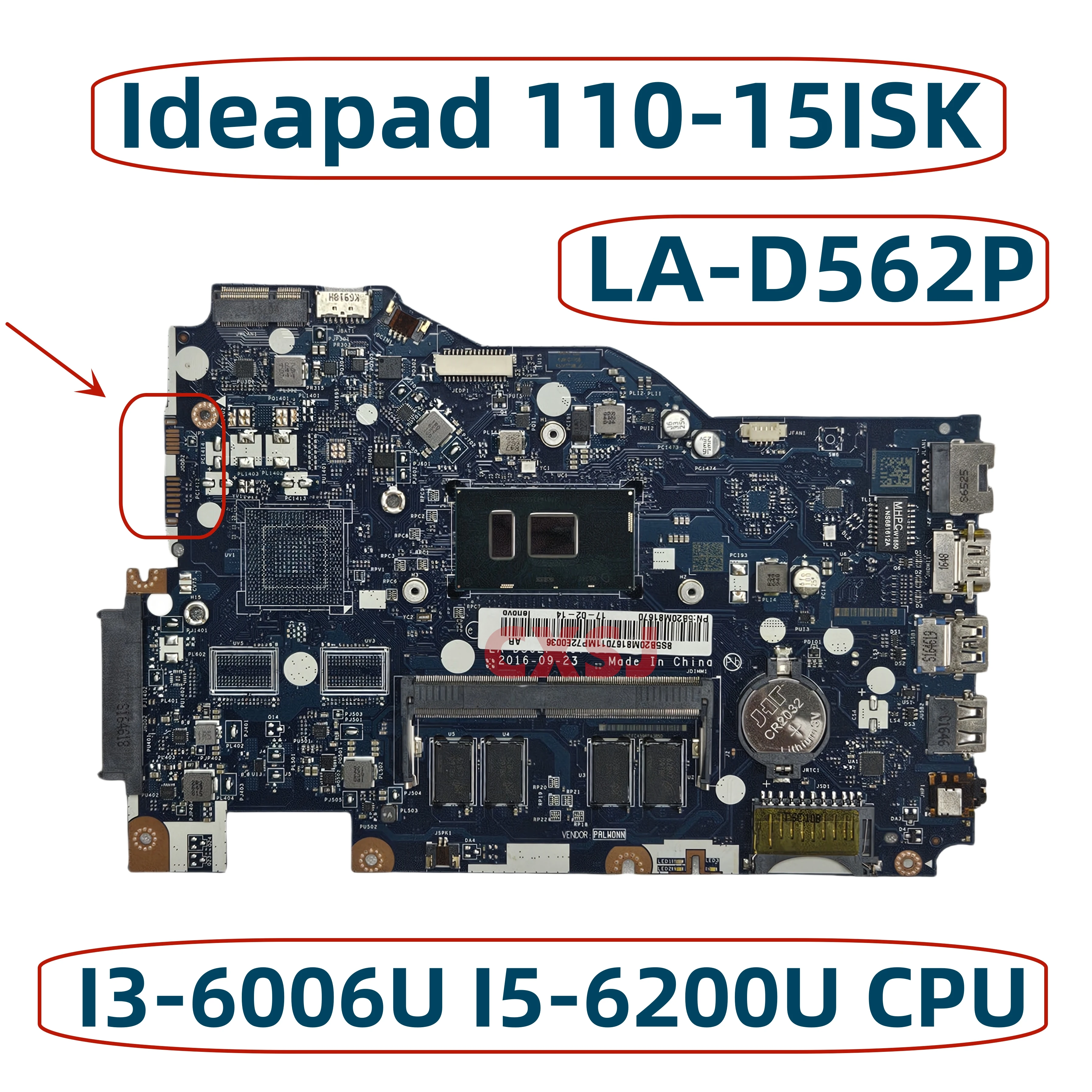 

Материнская плата для ноутбука Lenovo Ideapad 110-15ISK, BIWP4/P5 LA-D562P, с зеркальным процессором, 4GB-RAM UMA DDR4 100%, протестирована