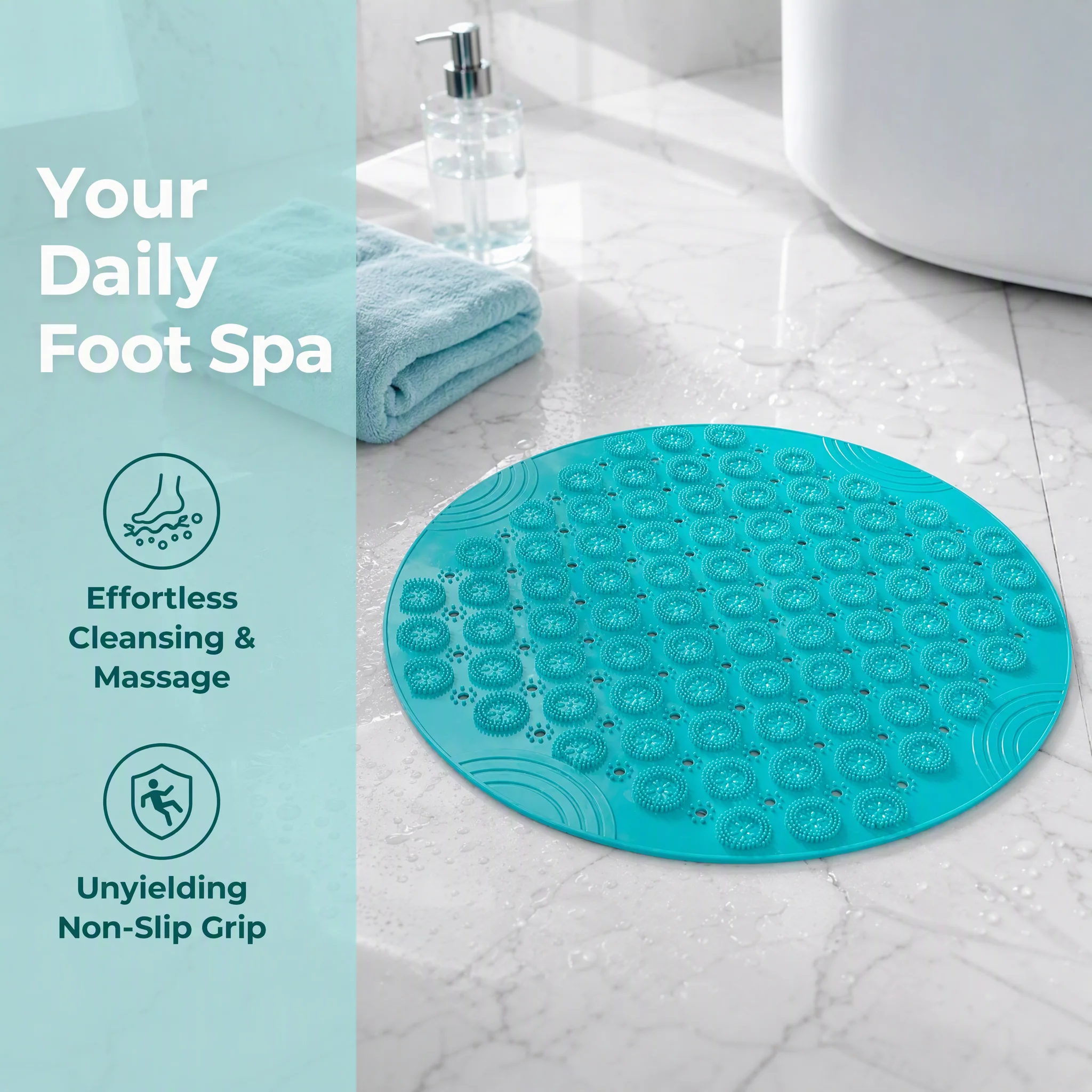 Badezimmermatte Rutschfeste Saugnapf-Runde PVC-Badematte mit Abflussloch Silikon-Badematte Fußmassagematte Weiche Duschmatte