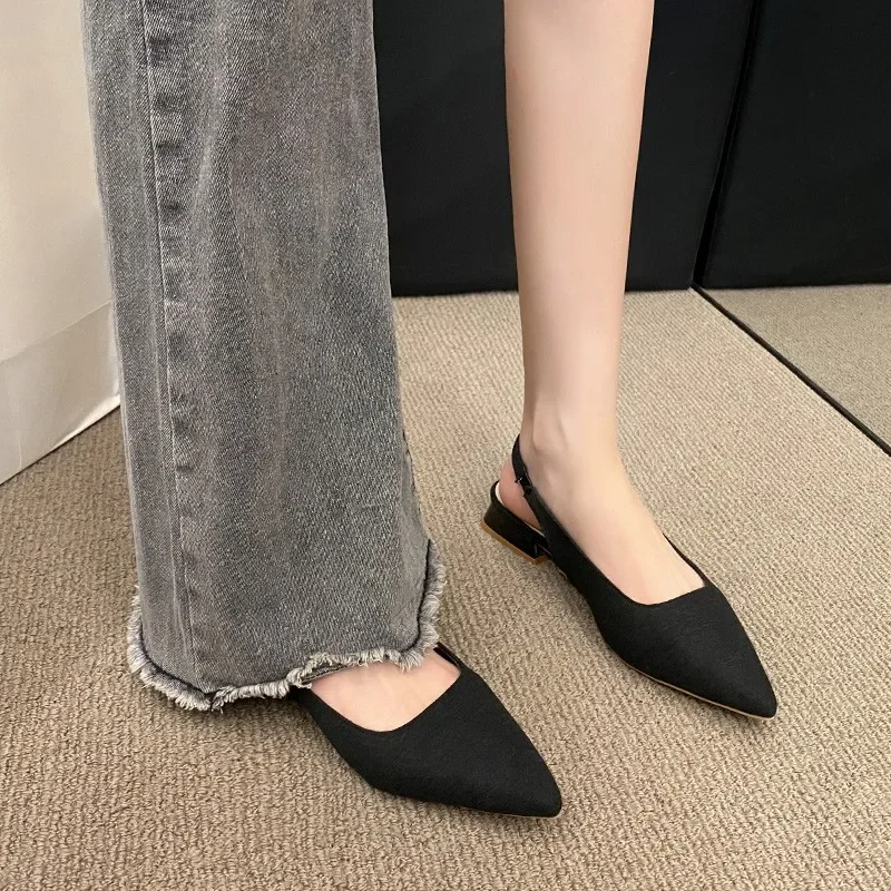 2024 High Quality Ladies Shoes Slip-on Women\'s Sandals Fashion Slingbacks Office and Career Hot Sale Plus Size Toe Cap Sandals