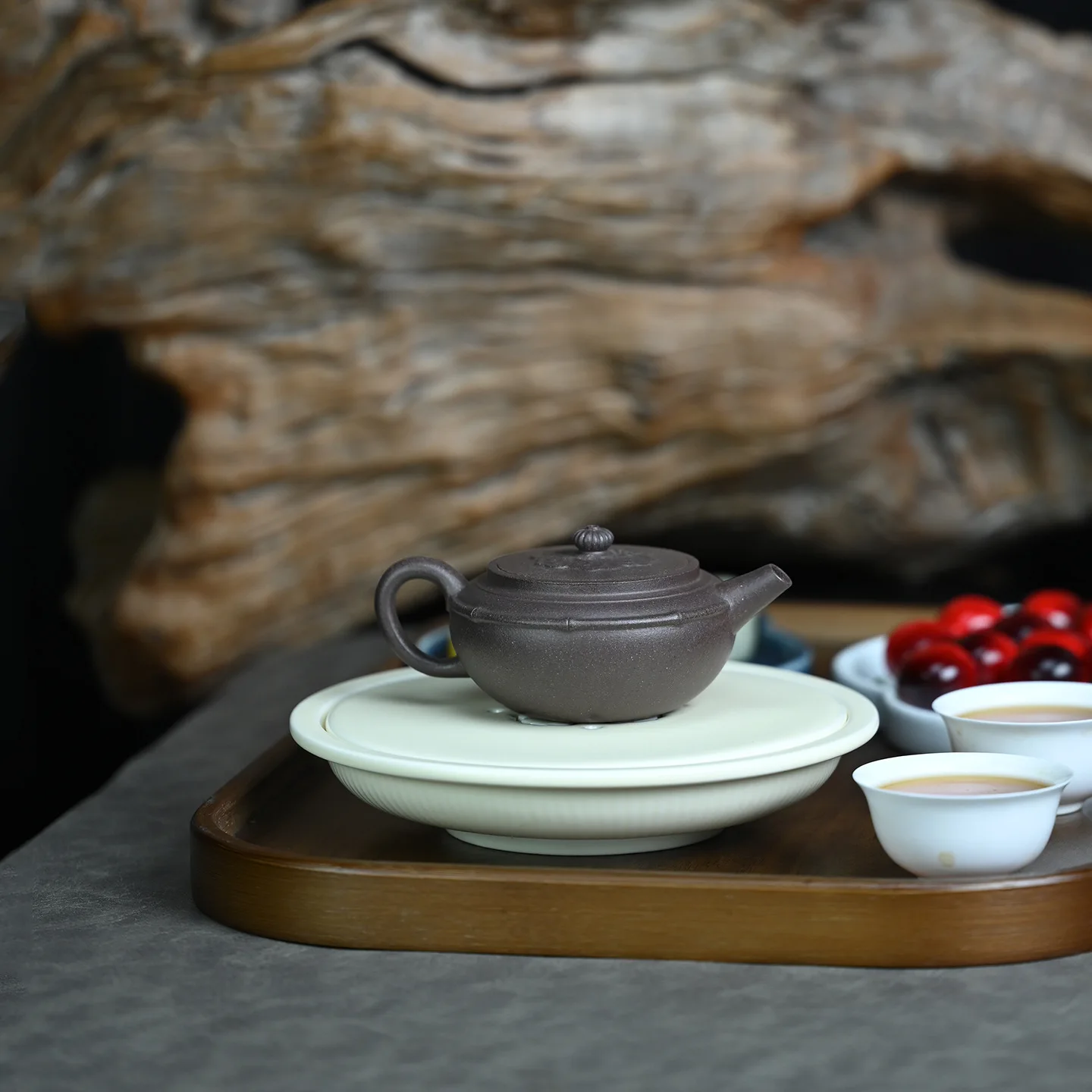 Original Ore Clay Purely Handmade Bamboo-Patterned Cloud-Design Traditional Chinese Style Small Teapot For Personal Use