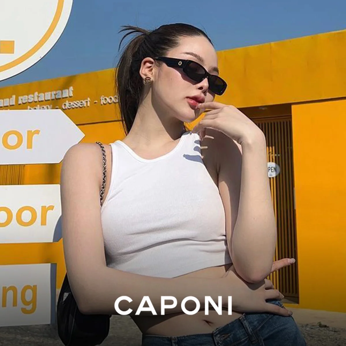CAPONI Polarized Women Sunglasses Fashion Square TR-90 Outdoor Vintage Design High Quality Sun Glasses UV400 Black Shade CP23044