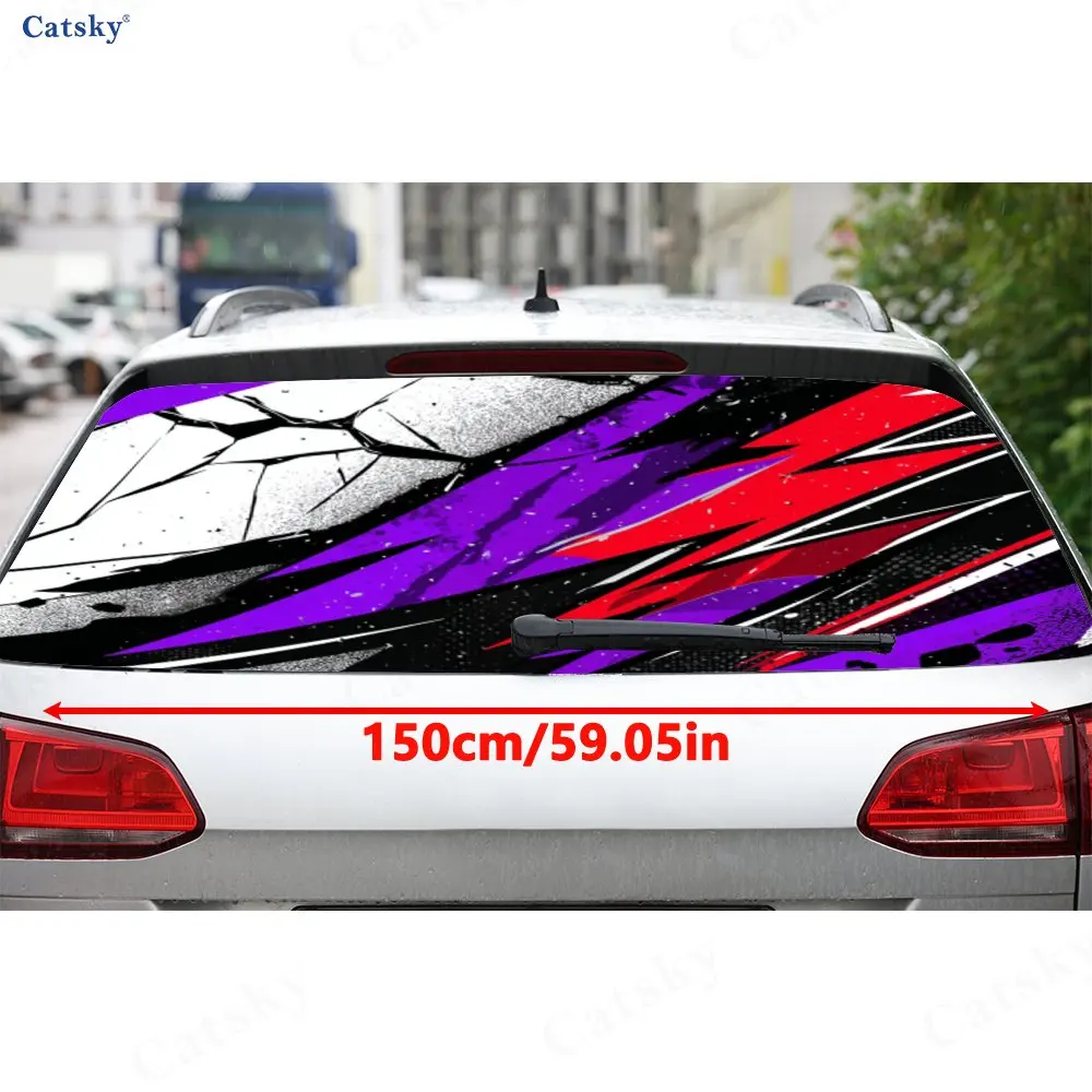 Purple-Red Contrast Cracked PVC Perforated Car Vinyl Wrap, Durable Car Rear Windshield Sticker, Waterproof Car Rear Window Decal