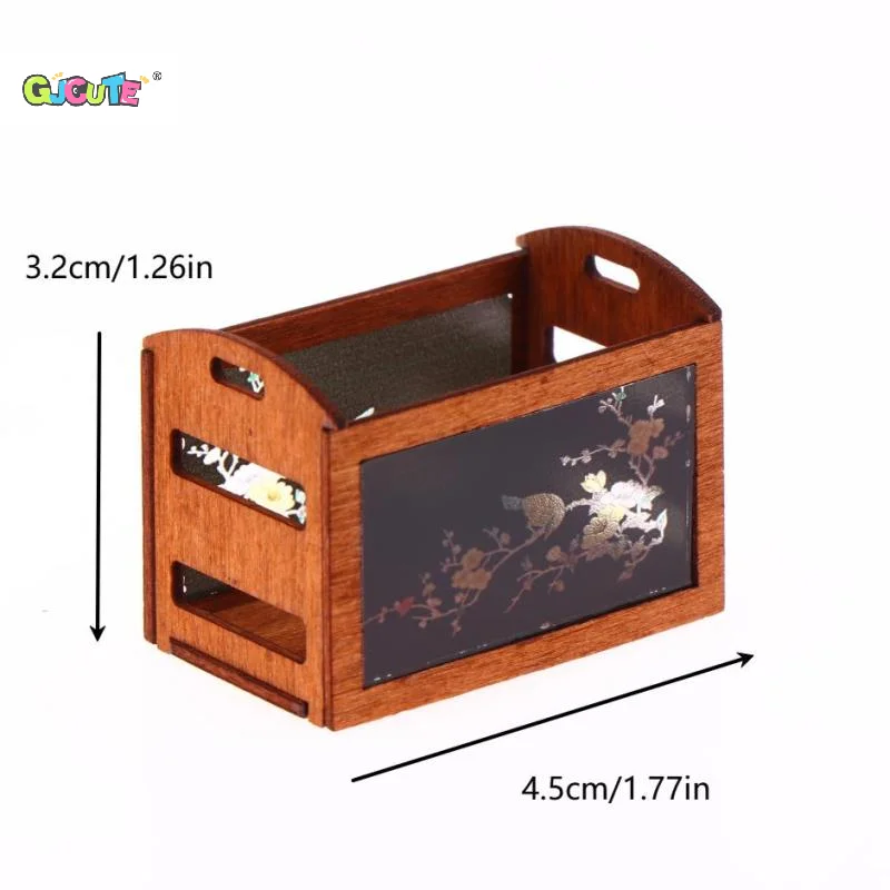 Model Toy Doll House Accessories, 1:12 Miniature Furniture Shelf Storage Basket.