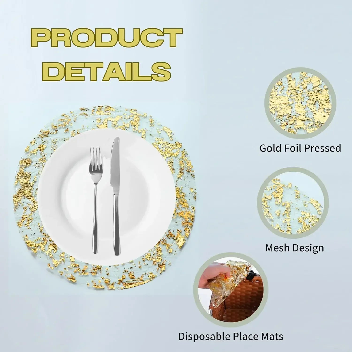 

20/50pcs Disposable Golden Placemats 33cm Round Super Thin Glitter Gold Table Mats for Wedding Birthday Party Home Decoration