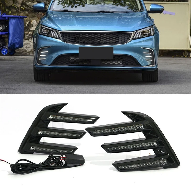 

Для Geely Coolray 2021 Автомобильные светодиодные дневные ходовые огни Передние противотуманные фары DRL Желтый динамический указатель поворота Ночной синий 12 В Дневные фонари