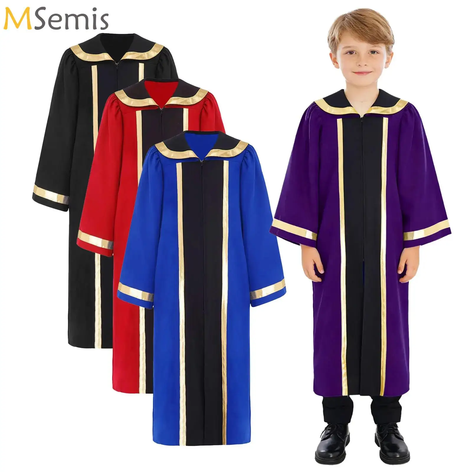 

Unisex Long Sleeve Choir Church Praise Robe Kids Boys Girls Graduation School Celebrations Ceremony Gown Halloween Cosplay Wear
