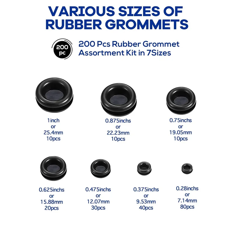 

AB41-200Pcs 7Sizes Rubber Grommet Assortment Kit,Firewall Hole Plug Set Electrical Wire Gasket Solid Hole Plug Assortment Set