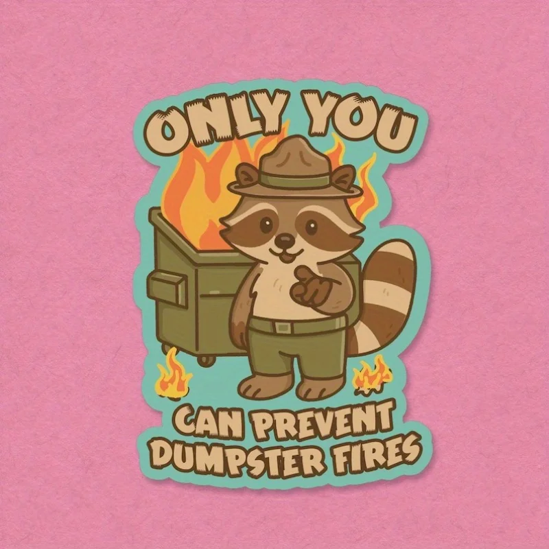 

Забавный мусорный бак с изображением енота, наклейка для предотвращения пожара — Только вы можете предотвратить «Медведь для мусора» — надежное украшение для офиса