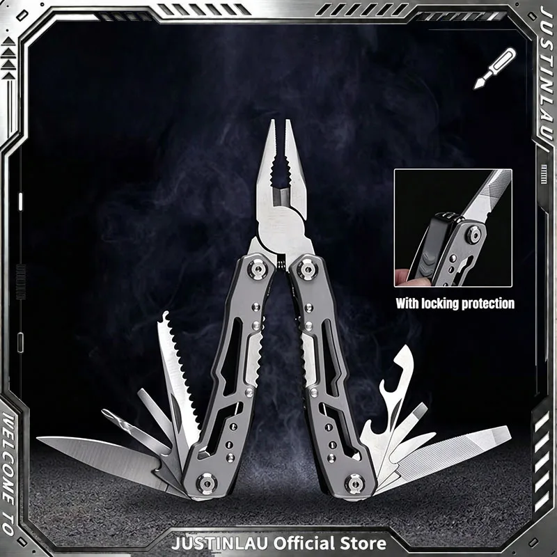 JUSTINLAU Klappmesser-Zange Multifunktionales Kombi-Multitool Tragbarer Notfall-Sicherheitsgurt-Schneider für Camping und Zuhause