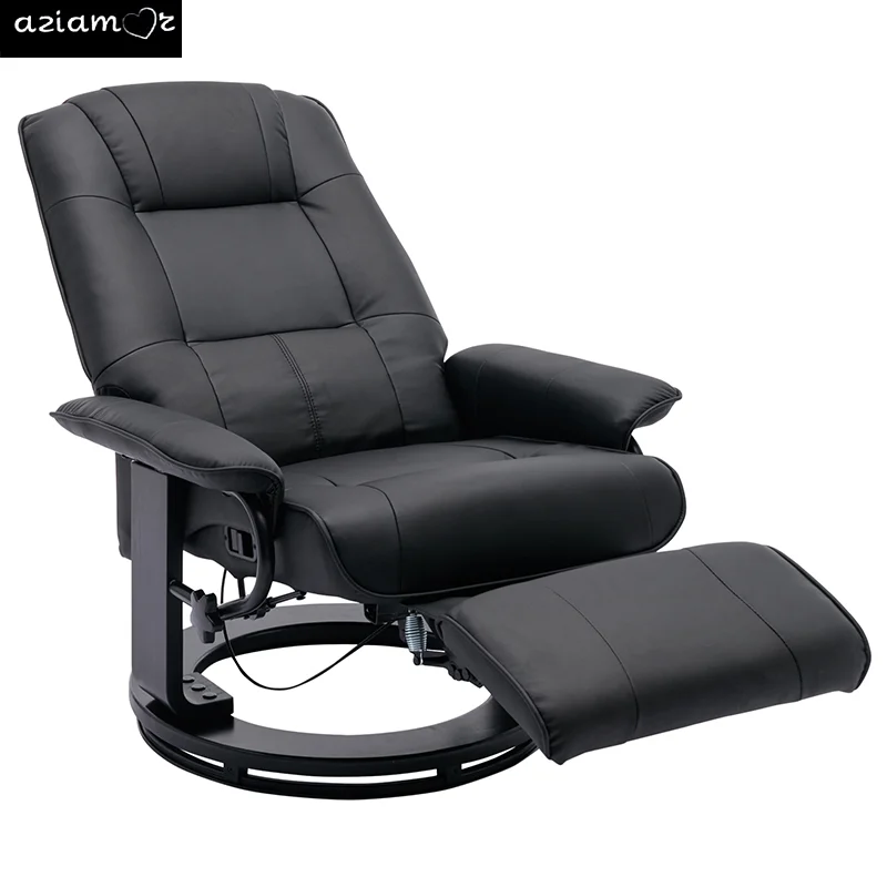 Faux Leather Manual Recliner,Adjustable Swivel Lounge Chair with Footrest,Can Rotate 360 Degrees,L-right Angle Curved Wooden Fra