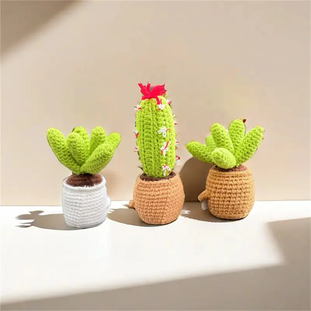 Handmade Crochet Cactus Plush Set - Ready-Made 3-Piece Crochet Plant Decor - Cute Amigurumi Cactus and Succulent Plush