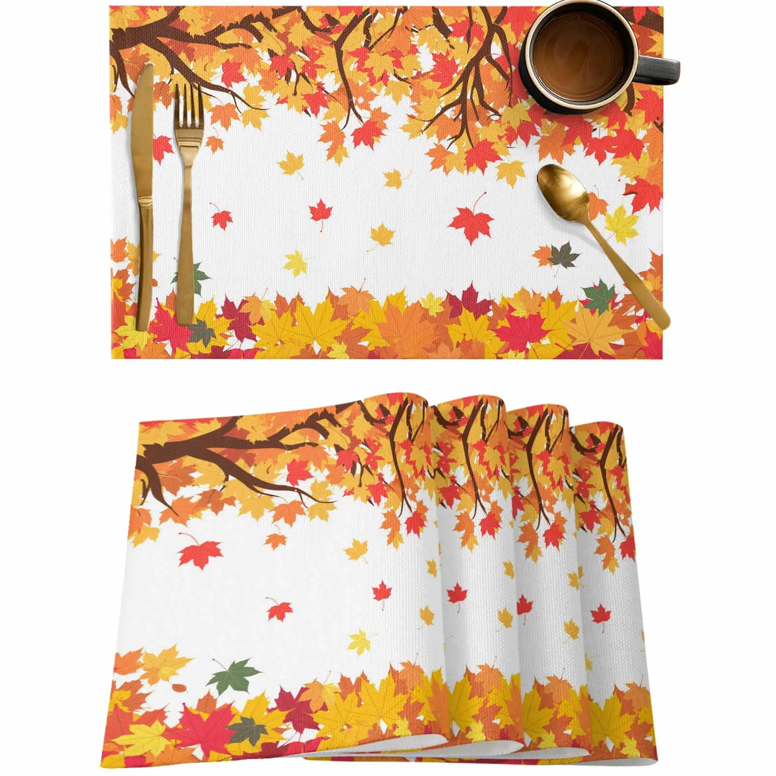 

4/6 шт. осенний кленовый лист ветка подставка для столовых приборов для свадебной вечеринки обеденный декор льняной коврик для стола кухонные аксессуары